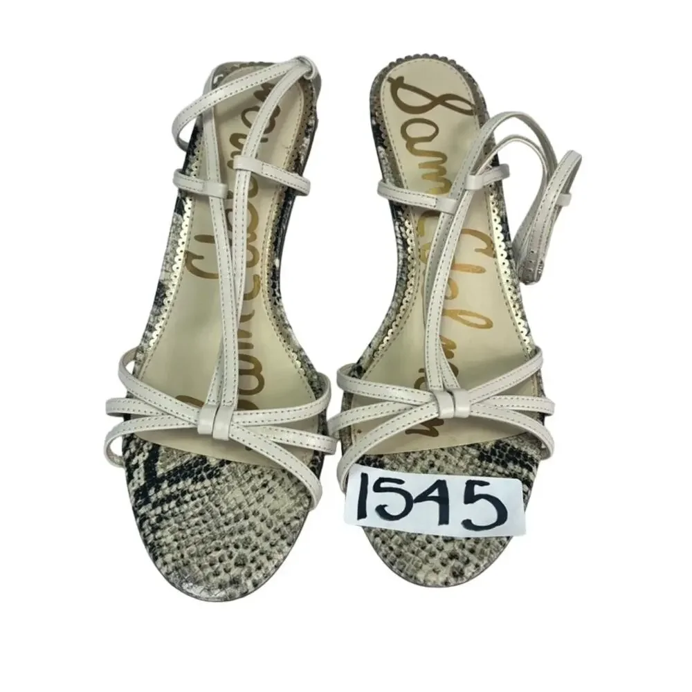 SAM EDELMAN Sandal Shoes Womens 8 Pippa Heeled Strappy Snake Footbed Cream
